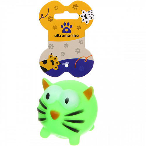 Игрушка резиновая с пищалкой "Котик", цвет зеленый, 7,5см (лейбл)