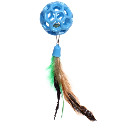 Игрушка - шарик для кошек "МУРОЧКИН", цвет синий, с бубенчиком и перышками, 4,5см