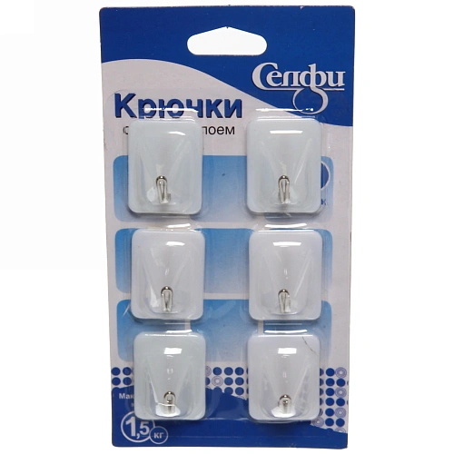 Крючки в наборе 6шт на липком слое "ИДЕЯДОМА", форма прямоугольник, цвет белый, нагрузка 1,5кг●