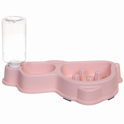 Миска пластиковая для медленного кормления с автопоилкой "Колор-Один дома" 33*18*17,5см 320мл цвет нежно-розовый