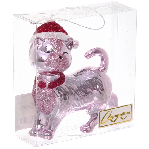 Ёлочная игрушка Кошка в колпачке 93,510 см, Розовый_2