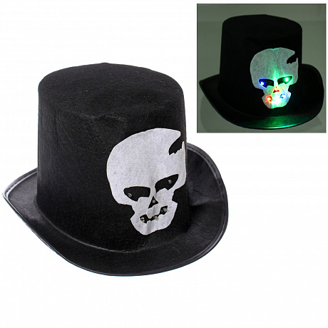 Шляпа карнавальная "Helloween - Цилиндр череп" с подсветкой