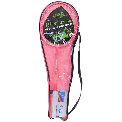 Бадминтон в наборе K-1134 2 металлические ракетки 65 см,волан 3 шт, чехол (цвет розовый)_3