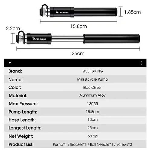 Насос ручной велосипедный West Biking, YP0711136_23