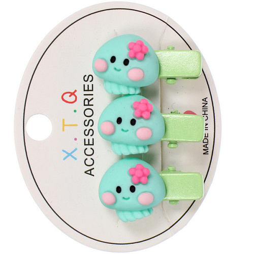 Зажимы для волос детские 3шт РОЗОВОЕ ОБЛАКО, медузки, 25см (блистер и пакет с подвесом)_3