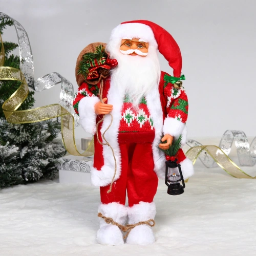Дед Мороз - Лесовичок "Дед Мороз с фонарем" 45 см, Красный