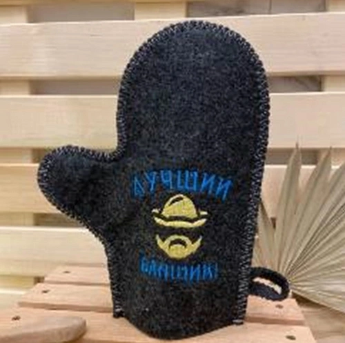 Варежка банная с вышивкой "В здоровом теле, здоровый дух", цвет серый, без упаковки