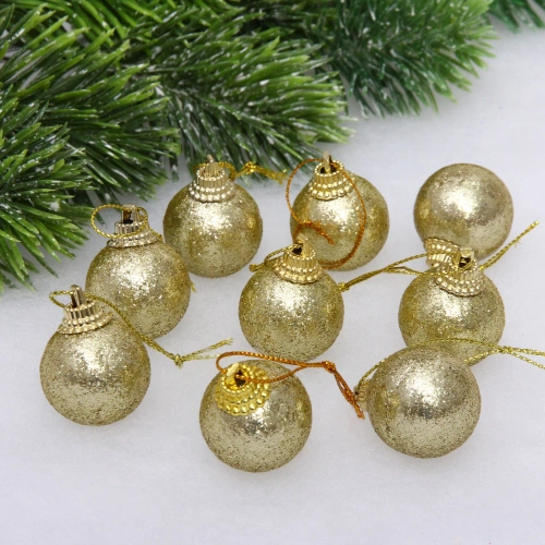 Новогодние шары 3 см (набор 9 шт) "Блестящее напыление", золото