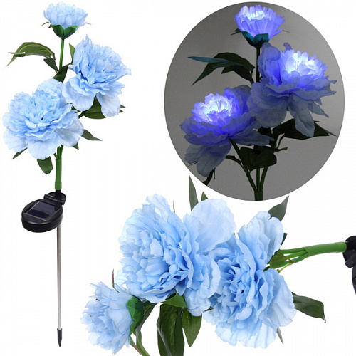 Светильник на солн.батарее (фигура на спице с подсветкой) "Великолепная роза" 73 см, Голубой (свечение белое)