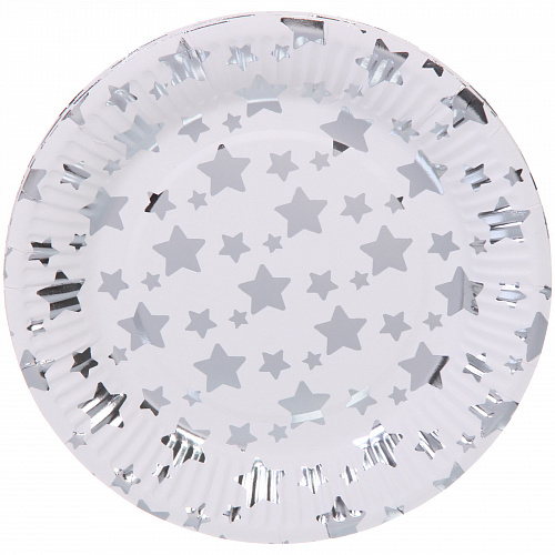 Тарелка бумажная 18 см в наборе 10 шт "Звездное синяие", серебро
