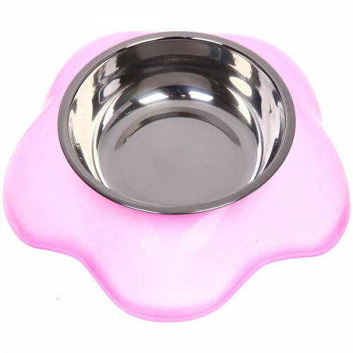 Миска пластиковая с металлической чашкой "Цветок" 16,5*4,2см цвет розовый/150 и 200мл