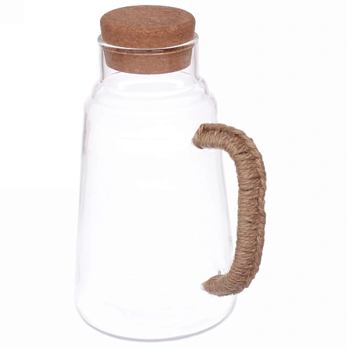 Кувшин стеклянный 1400мл ICE с пробковой крышкой, плетеная ручка_4