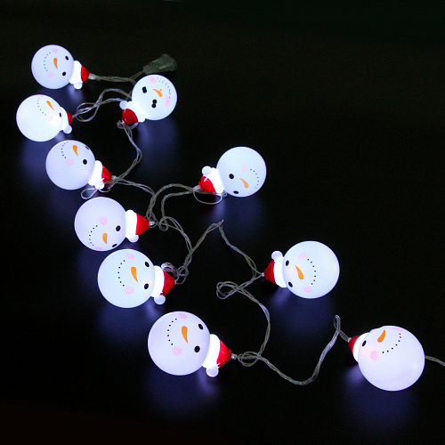 Гирлянда для дома "Снеговик" 2м 10 ламп LED 4,8*6,3 см прозр.пров.,1 реж, IP-20, Белый (возможность соединения)
