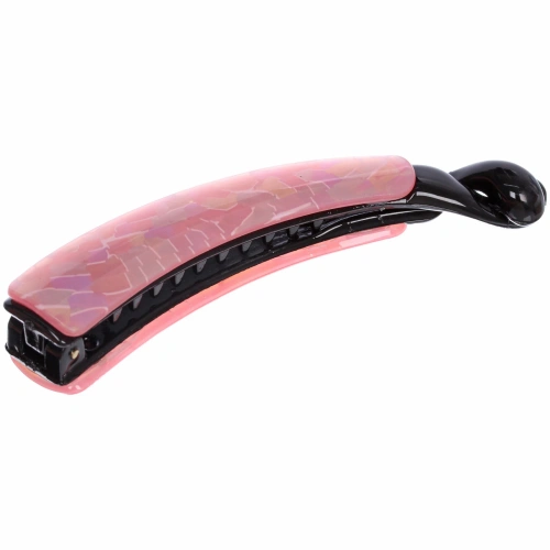 Заколка - банан для волос "AKS-EMPIRE", цвет черный / розовый перламутр, 11*2см (пакет с подвесом)