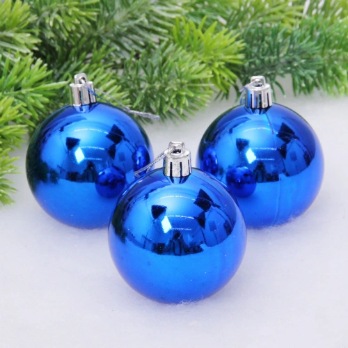 Новогодние шары 6 см (набор 3 шт) "Глянец", синий