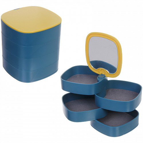 Органайзер для хранения с зеркалом "ПИОНТО", цвет лазурный, 12*11см (упаковка коробка)