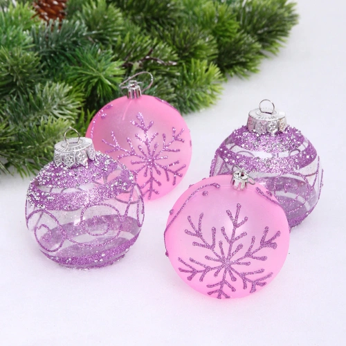 Набор шаров "Морозная вуаль" 8 см (в наборе 4 шт), Сиреневый, розовый