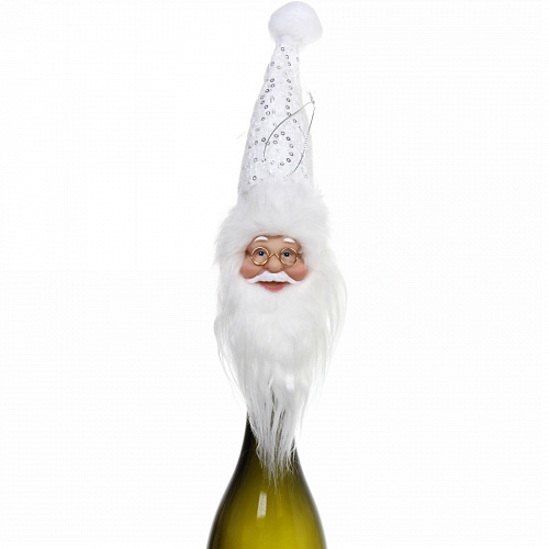 Украшение на бутылку "Дед Мороз в белом колпаке" 25 см, нарядный колпачок