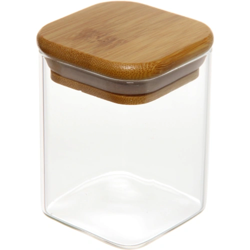 Банка для продуктов стеклянная 200мл "Хай-Тек" с бамбуковой крышкой, квадратная 6*8см