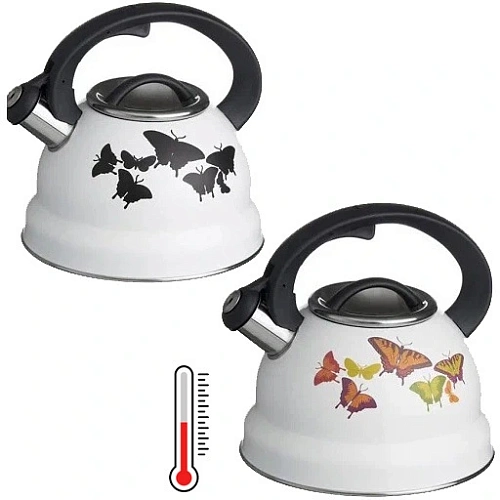 Чайник из нержавеющей стали 2,5л индукционное дно, меняет цвет "Бабочки" Катунь КТ-132