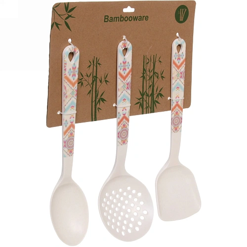 Набор кухонных принадлежностей 3шт бамбуковых Eco Life (Ложка, Шумовка, Лопатка), орнамент_4