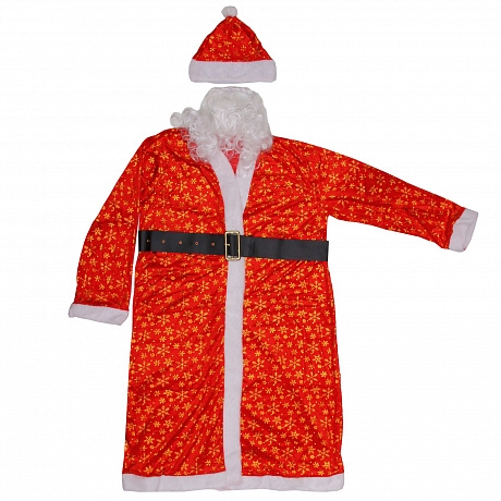 Костюм карнавальный "Дед Мороз", Красный (пальто, ремень, шапка, борода) р-р XL (ХИТ)