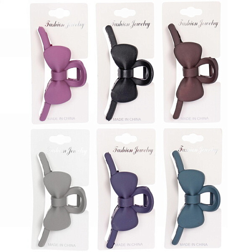 Заколка-краб для волос  на блистере Style Matte, бантик, микс 6 цветов, 11см  (Кокетка)_9