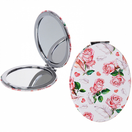 Зеркало косметическое двойное "ФРАТЕЛЛИ", розы, 6,5*8,5см (пакет с подвесом)