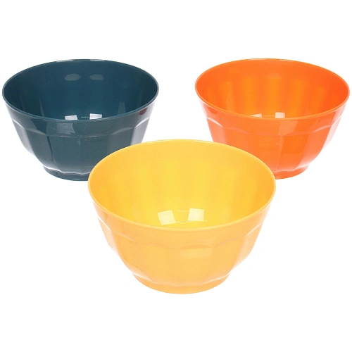 Салатник пластиковый "Тунис" 600мл в наборе 3шт 14*8см, цвета микс