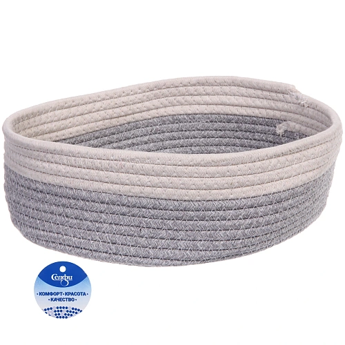 Корзинка плетёная интерьерная "ЭЛИНГАРТ", цвет серый/белый, 30*25*10см, (лейбл селфи)