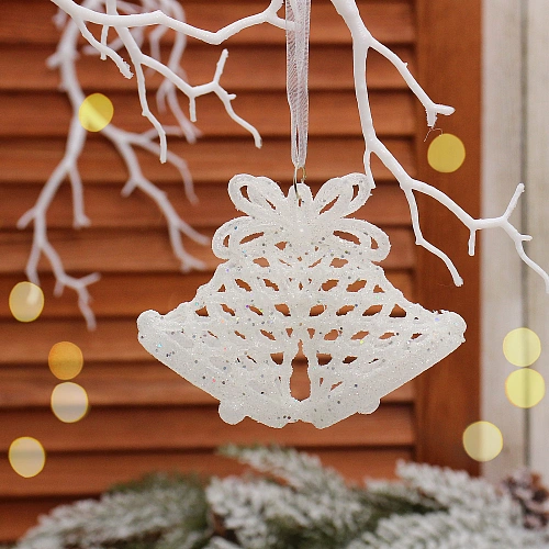 Подвеска "Колокольчики ажурные" 10 см, белый блеск