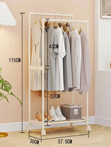 Вешалка гардеробная напольная на колёсах с блокировкой двойная "ПЕРФЕКТХАУС", цвет белый, нагрузка до 15 кг, 57.5*30*115см