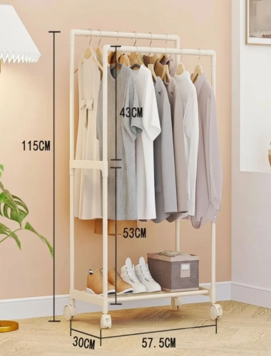 Вешалка гардеробная напольная на колёсах с блокировкой двойная "ПЕРФЕКТХАУС", цвет белый, нагрузка до 15 кг, 57.5*30*115см