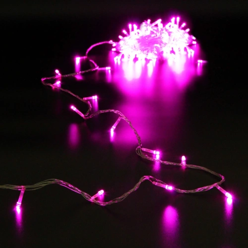 Гирлянда для дома 24м 280 ламп LED прозрач.пров.,8 реж, IP-20, Розовый (возможность соединения)
