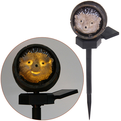 Светильник на солн.батарее "Милый ёжик" 8*8*8,5 см, (свечение теплый белый)