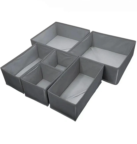 Комплект коробов складных 6шт "ДОМания", цвет серый, 28*28*12/28*14*12/14*14*12см
