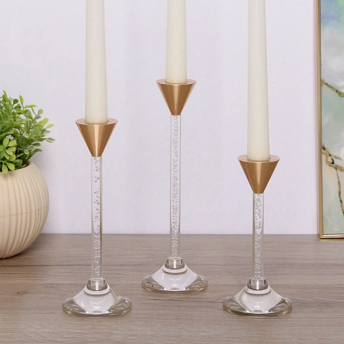 Подсвечники "AN ICY TEAR" 7*7*15/18/20 см (набор 3 шт), Прозрачный/золото