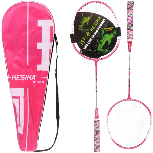 Бадминтон в наборе K-510, 3 предмета: 2 металлические ракетки 65 см, чехол (цвет: розовый)