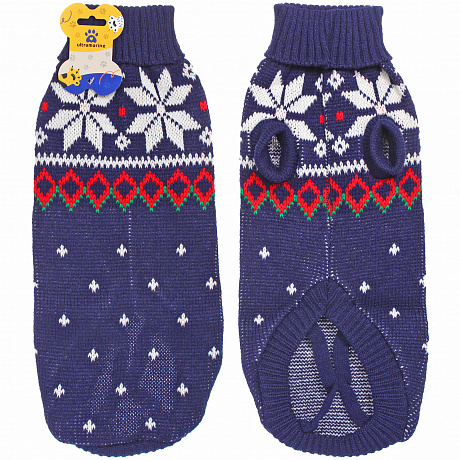 Кофта - свитер для мелких пород собак и кошек "BRO Style", снежинки, цвет синий, р L
