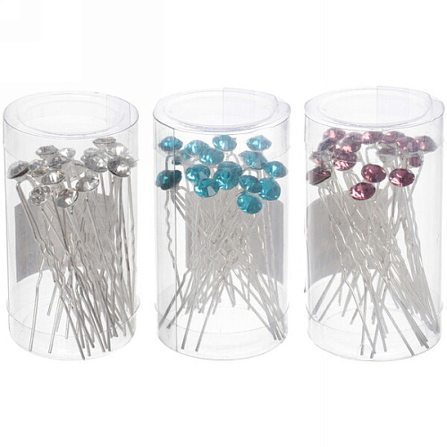 Шпильки для волос в тубе 20шт Hair Beauty, стразик, микс 4 цвета, d-08см_9