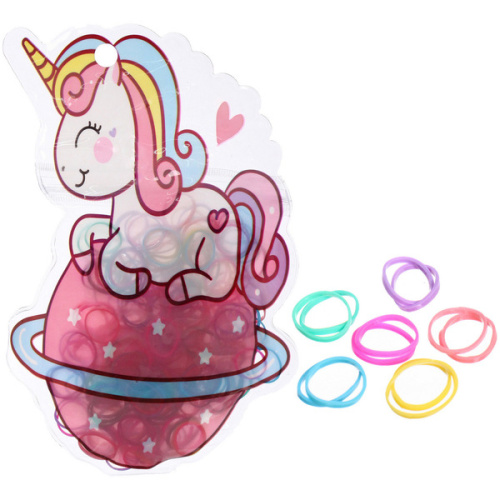 Резинки для волос детские силиконовые 200шт "ФРАТТИ БУМ", Единороже с сердечком, 17.5*12см