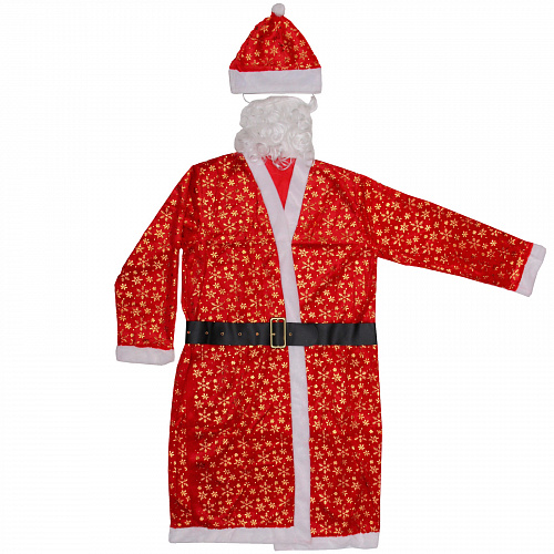 Костюм карнавальный "Дедушка Мороз", Красный (пальто, ремень, шапка, борода) р-р XL