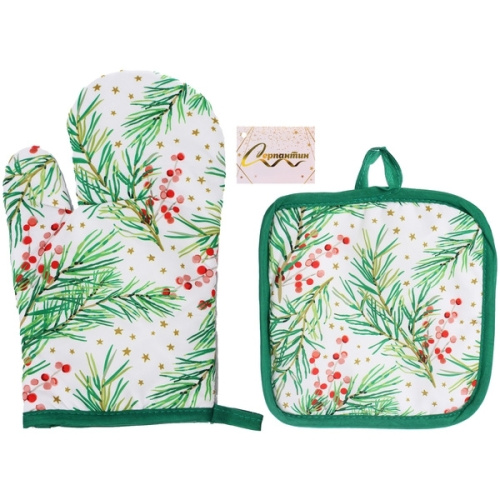 Прихватка в наборе с варежкой "Зимняя ягода", 17,5*17,5 см и 27*17 см