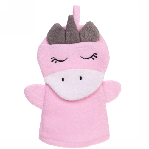 Мочалка-варежка для тела детская "Water Magic - Единорожек Люси", цвет розовый, 17*24 см (ZIP пакет)