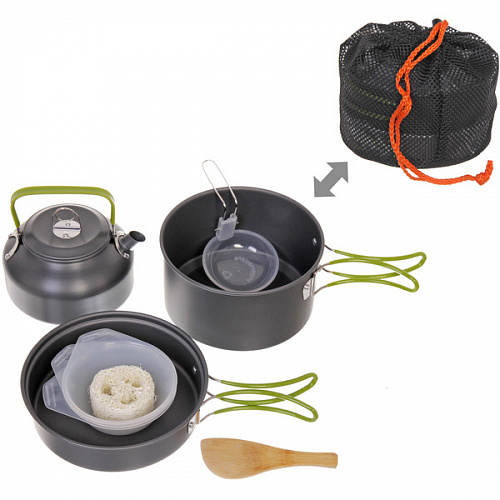 Набор посуды походной котелок с крышкой-сковородой, чайник 0.8л Caps305