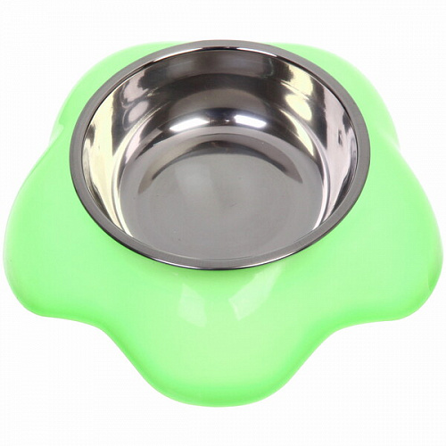 Миска пластиковая с металлической чашкой "Цветок" 16,5*4,2см цвет зеленый/150 и 200мл