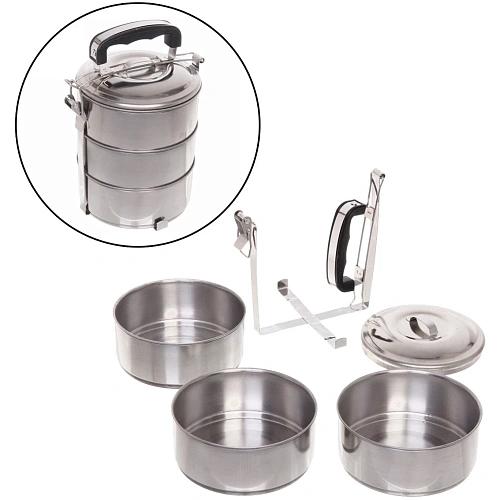 Контейнер для продуктов металлический 13*16,5см 3уровня, пластиковая ручка