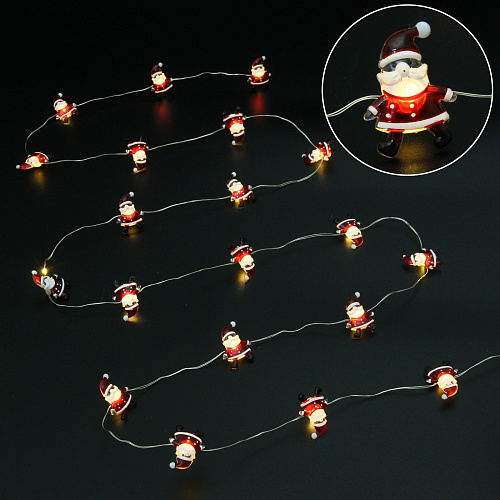 Гирлянда для дома "Дед Мороз" (3,3*2,5см) на батарейках 2,0 м 20 ламп LED, 1 реж., IP-20, Теплый белый (батарейки CR2032)