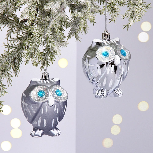 Елочные игрушки "Brilliant Owl" 8 см (набор 2 шт), Серебро