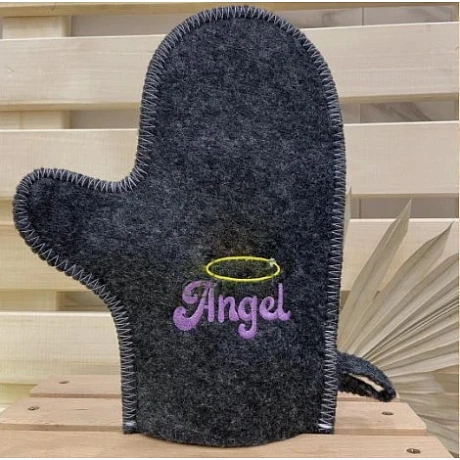 Варежка банная с вышивкой "Angel", цвет серый, без упаковки